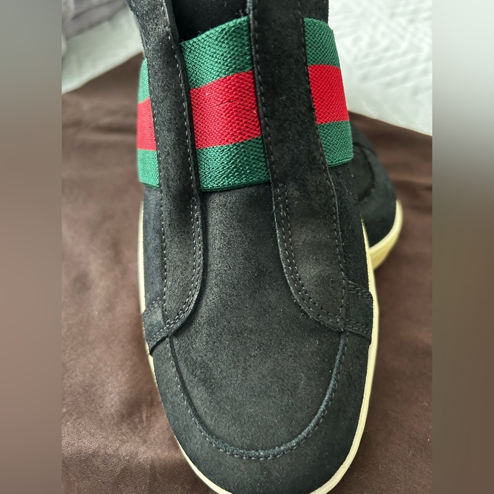 Gucci Black Suede Web Stripe Slip-On Sneakers Size 7.5 - Picture 4 of 15